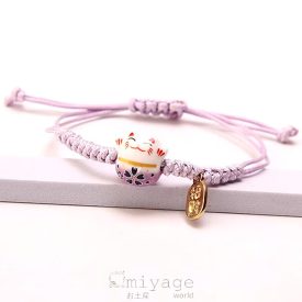 Maneki neko zsinóros karkötő lila