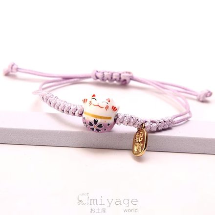 Maneki neko zsinóros karkötő lila