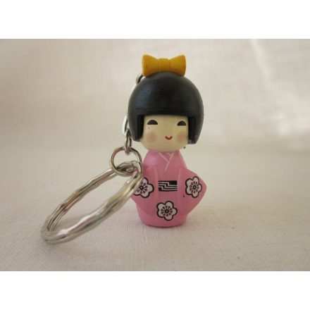 Kokeshi baba kulcstartó - rózsaszín