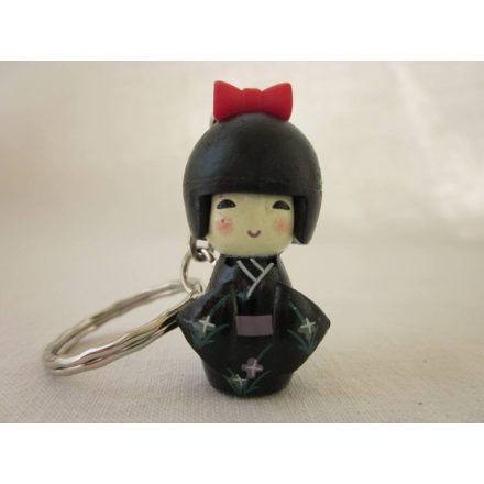 Kokeshi baba kulcstartó - fekete