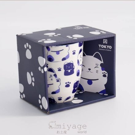 Sakura bögre kék maneki neko mintákkal