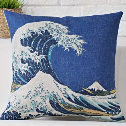 Díszpárna huzat Hokusai hullám kék