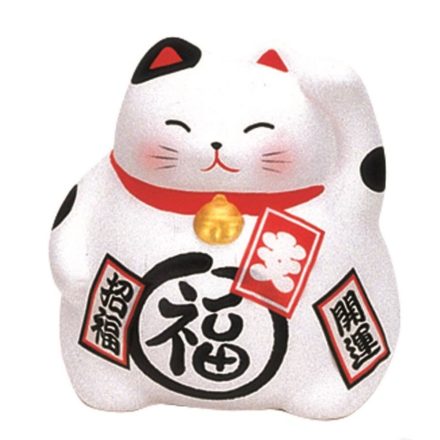 Maneki neko porcelán macska, fehér 9 cm