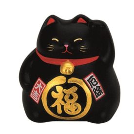 Maneki neko porcelán macska, fekete 9 cm