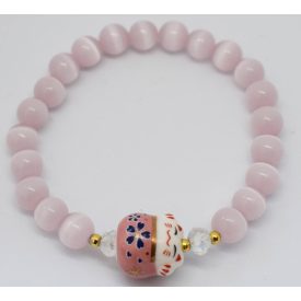 Maneki Neko szerencse hozó karkötő rózsaszín holdkő