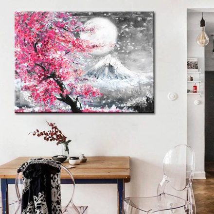 Fuji sakura virágzás idején poszter fekete-rózsaszín