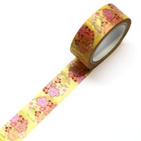   Japán Washi-Tape, washi ragasztó szalag kimono mintával- arany sakura