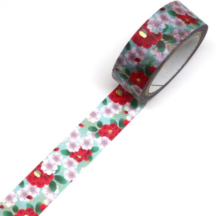 Japán Washi-Tape, washi ragasztó szalag kimono mintával kamélia