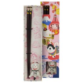 Evöpálcika - maneki neko mintás fekete