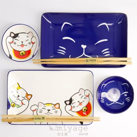 Kawaii Maneki neko sushitányér ajándékkészlet – 6 darabos készlet