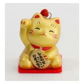 Maneki neko cica 3,5 cm -  arany csengettyű