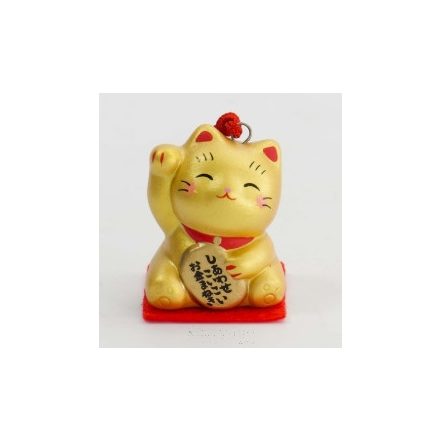 Maneki neko cica 3,5 cm -  arany csengettyű