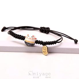 Maneki neko zsinór karkötő - fekete