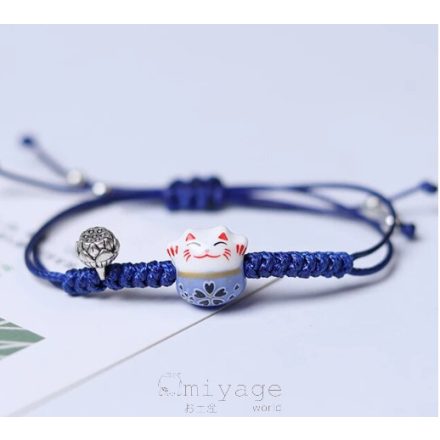 Maneki neko zsinór karkötő - sötétkék