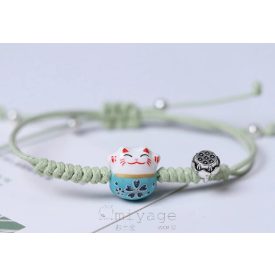 Maneki neko zsinór karkötő  - zöld