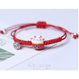 Maneki neko zsinór karkötő - piros