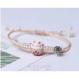 Maneki neko zsinór karkötő rózsazsín