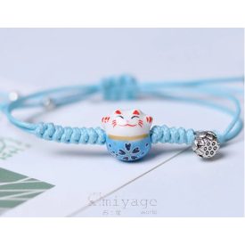 Maneki neko zsinór karkötő - világoskék